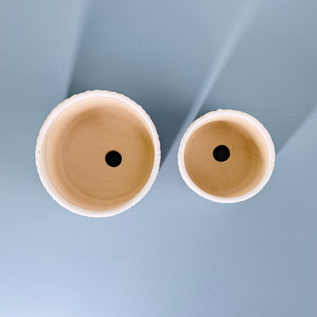 White Textured Ceramic Planter Set of 2 – Modern Indoor Decorative Pots