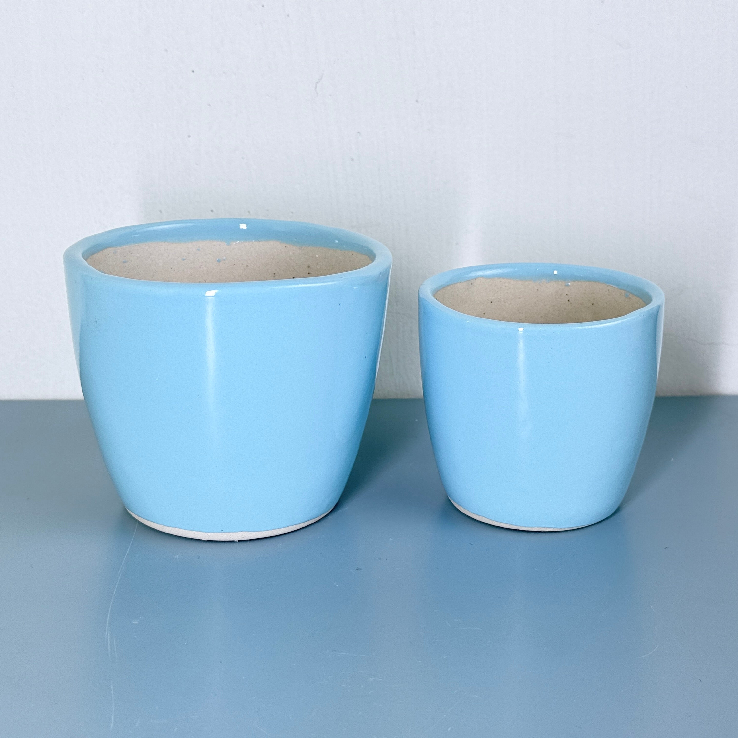 Sky Blue Ceramic Planter Set of 2 – Minimal Indoor Decorative Plant Pots