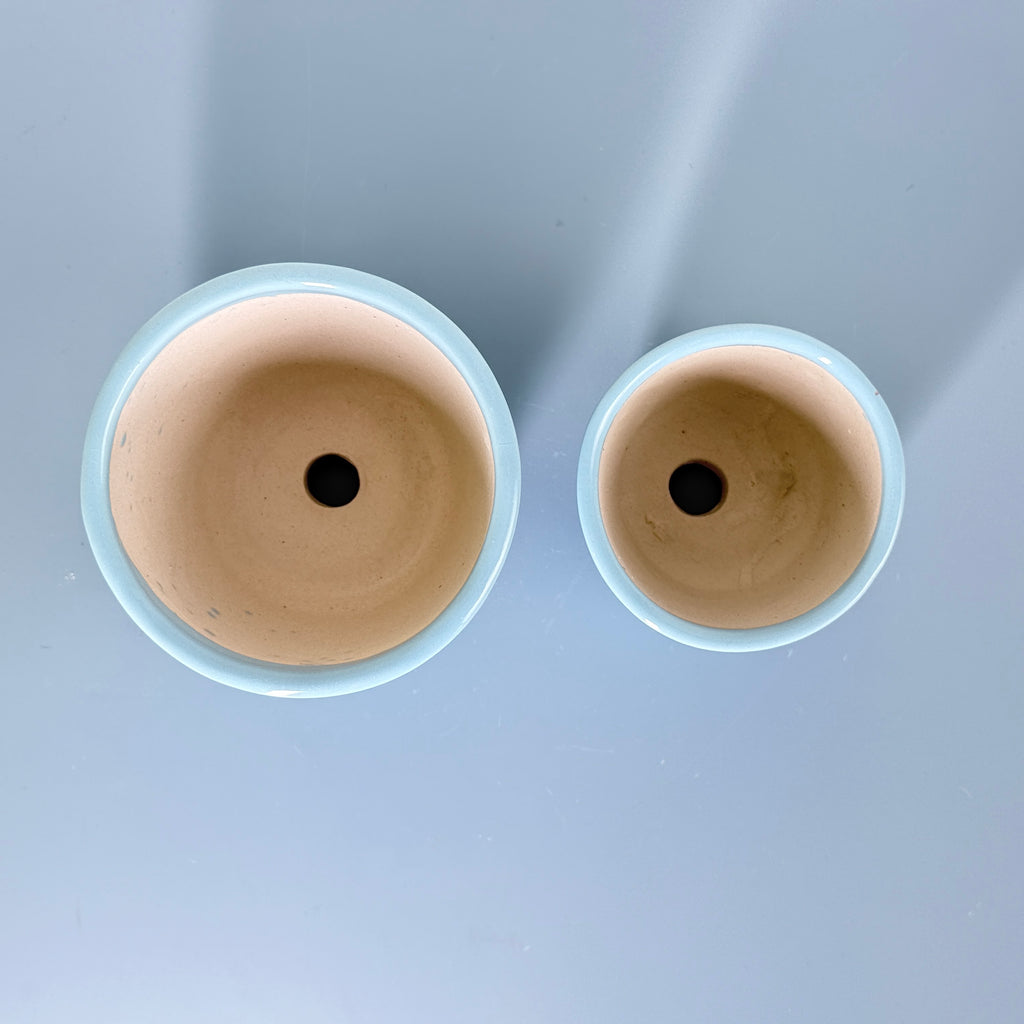 Sky Blue Ceramic Planter Set of 2 – Minimal Indoor Decorative Plant Pots