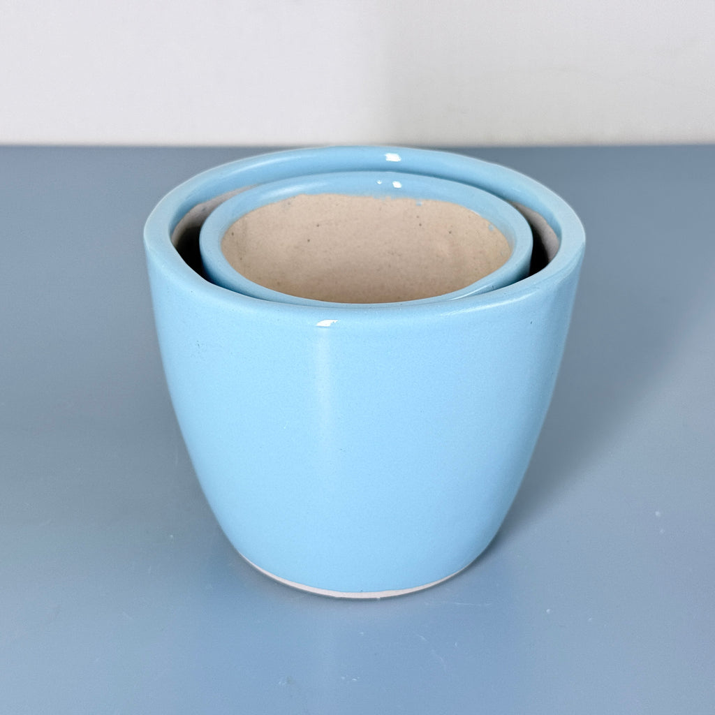 Sky Blue Ceramic Planter Set of 2 – Minimal Indoor Decorative Plant Pots