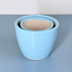 Sky Blue Ceramic Planter Set of 2 – Minimal Indoor Decorative Plant Pots