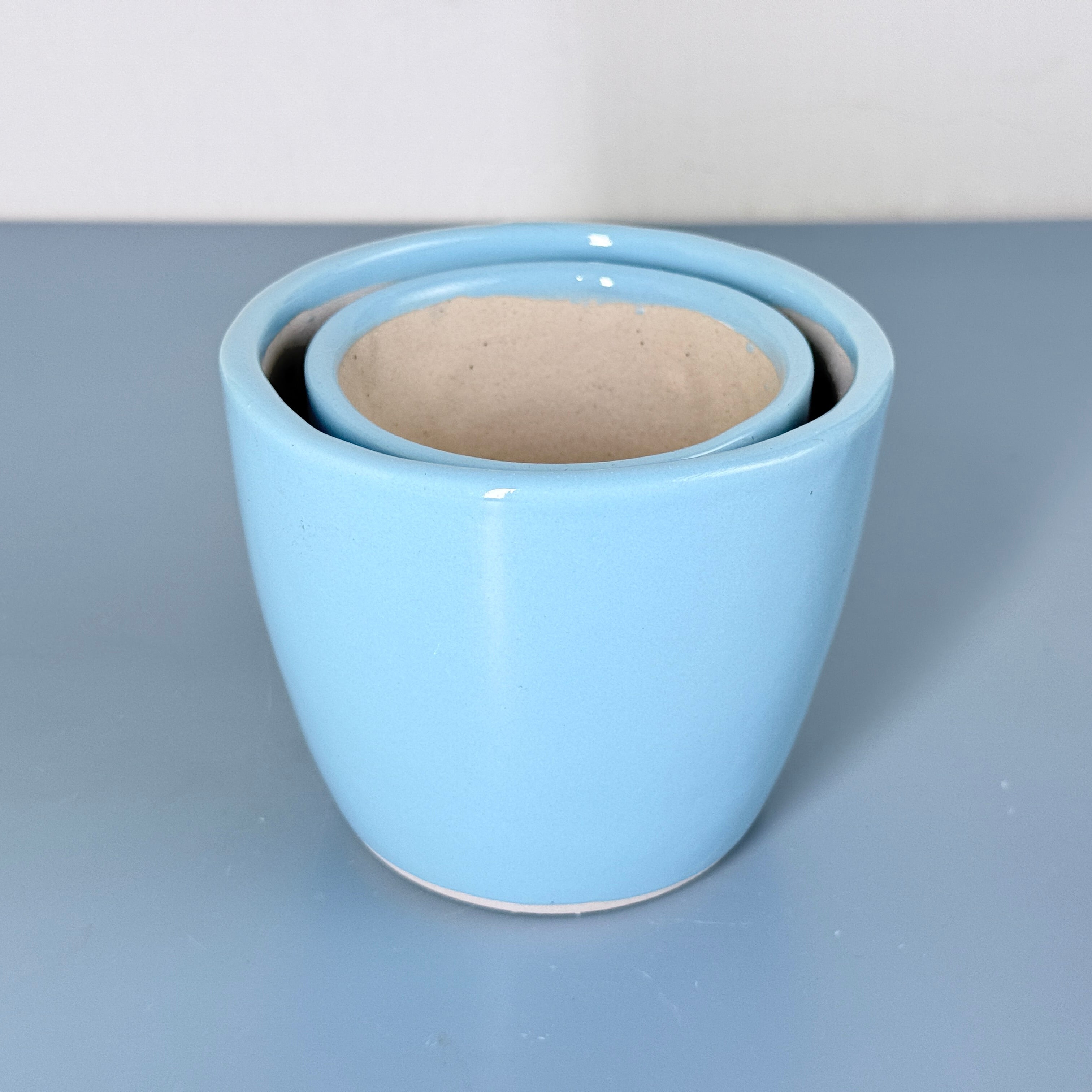 Sky Blue Ceramic Planter Set of 2 – Minimal Indoor Decorative Plant Pots