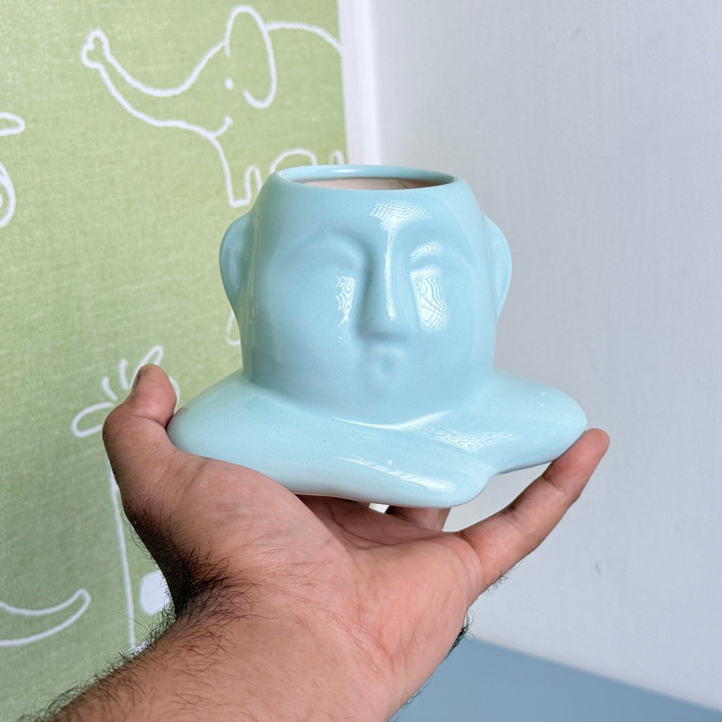 Abstract Face Ceramic Planter Pot 14cm – Modern Artistic Indoor Plant Holder