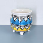 Boho Pattern Ceramic Planter Pot 11cm – Artistic Indoor Plant Holder with Tripod Base