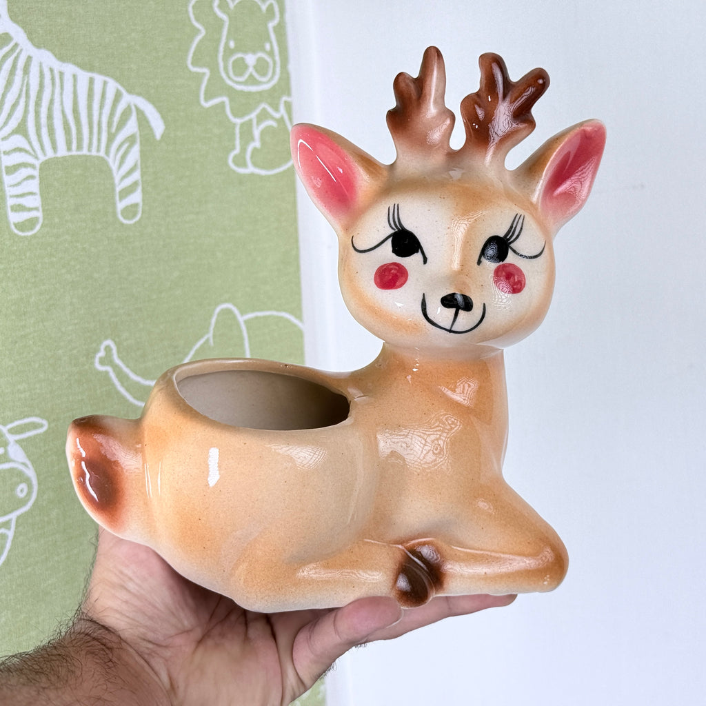 Cute Deer Ceramic Planter Pot 20.5cm – Decorative Indoor Animal Planter