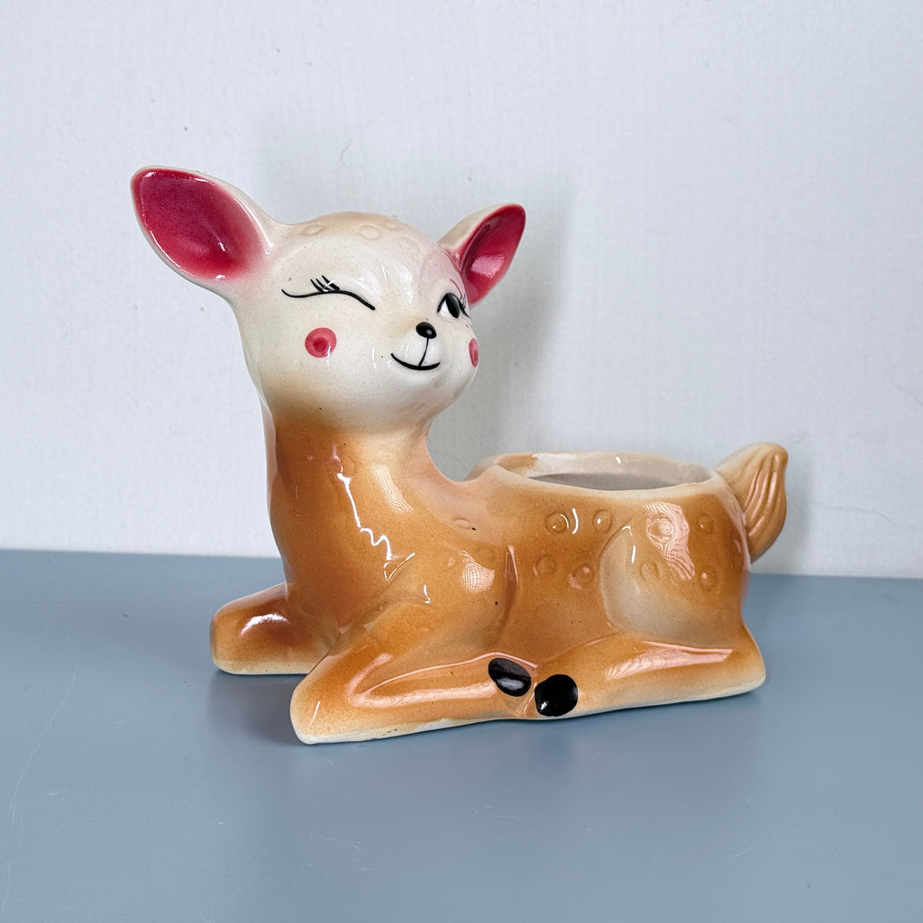 Winking Deer Ceramic Planter Pot 20.3cm – Cute Decorative Indoor Animal Planter
