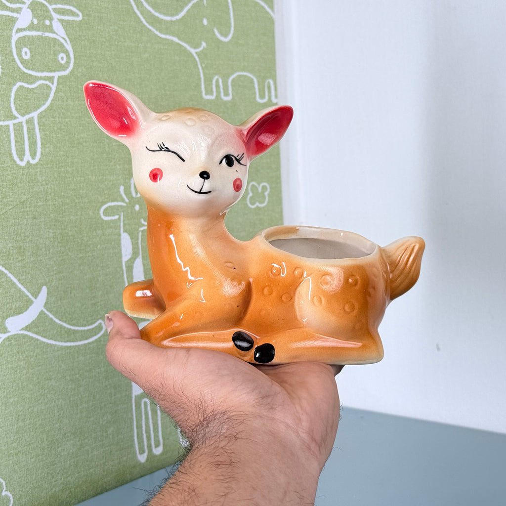 Winking Deer Ceramic Planter Pot 20.3cm – Cute Decorative Indoor Animal Planter