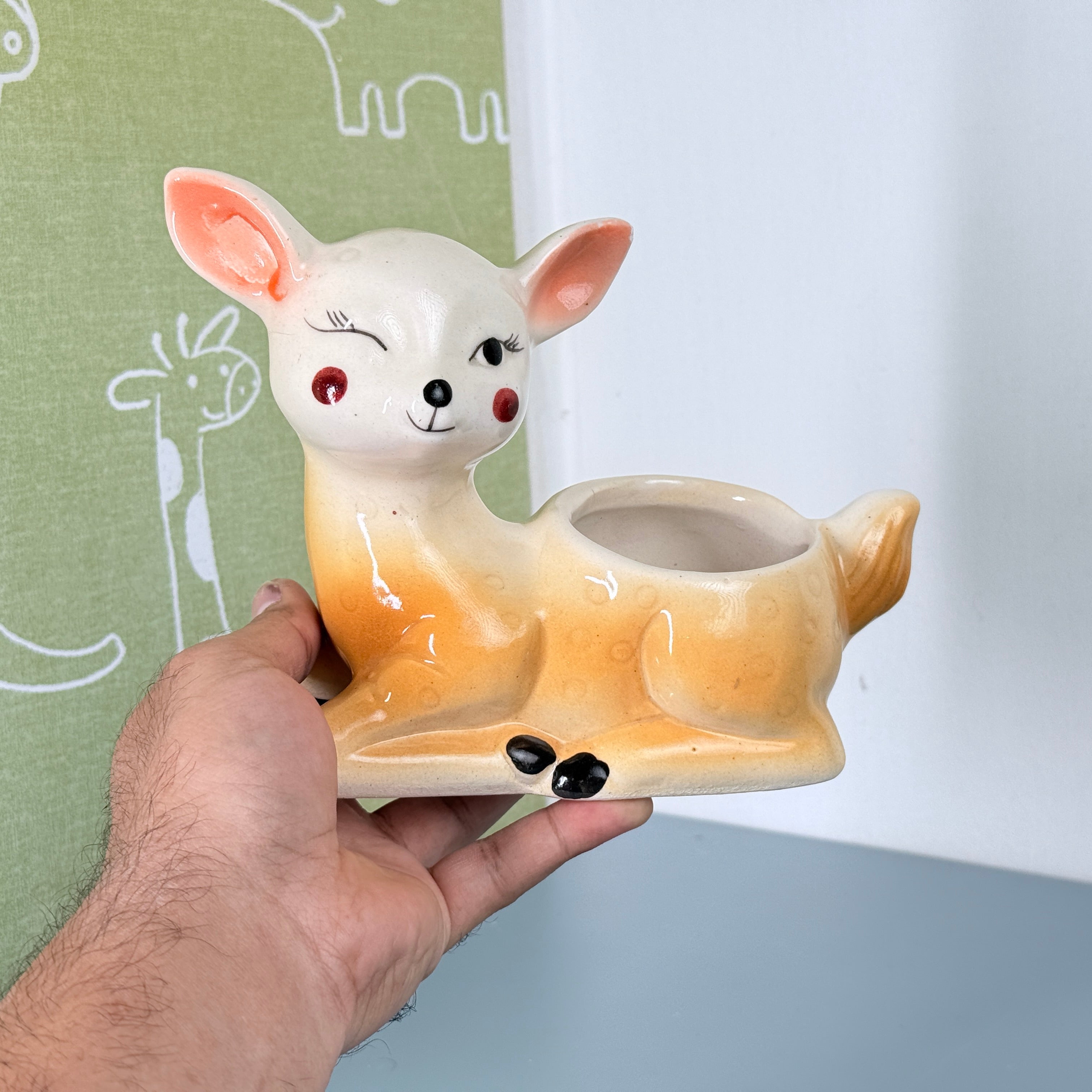 Winking Deer Ceramic Planter Pot 20.3cm – Cute Decorative Indoor Animal Planter