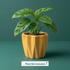 Textured Mustard Ceramic Planter Pot – Modern Ribbed Indoor Plant Pot with Drainage Hole
