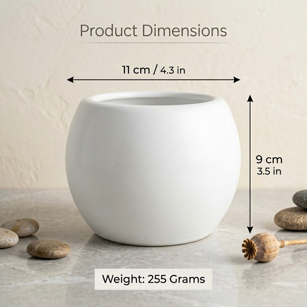 Minimal White Ceramic Planter Pot – Modern Indoor Plant Pot with Drainage Hole