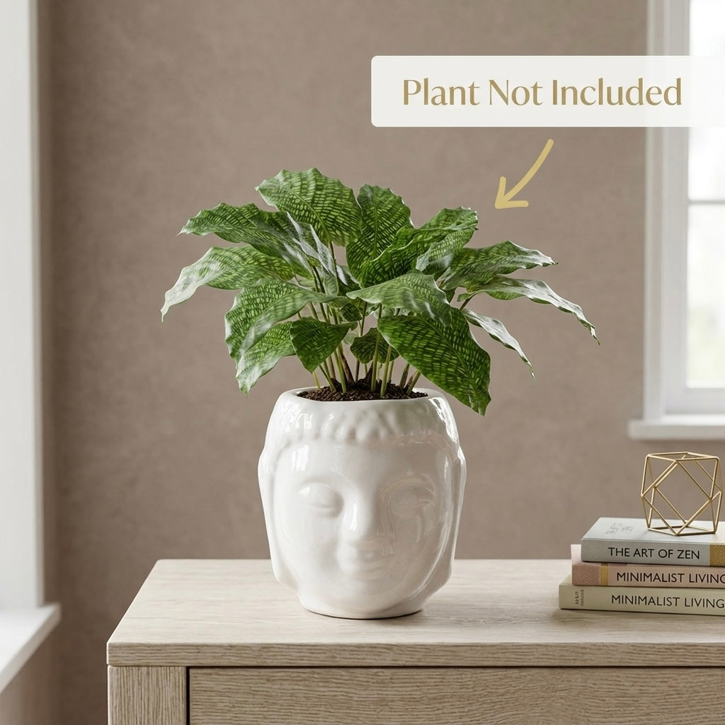 White Buddha Face Ceramic Planter Pot – Artistic Modern Indoor Plant Pot with Drainage Hole Secondary image
