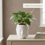 White Buddha Face Ceramic Planter Pot – Artistic Modern Indoor Plant Pot with Drainage Hole