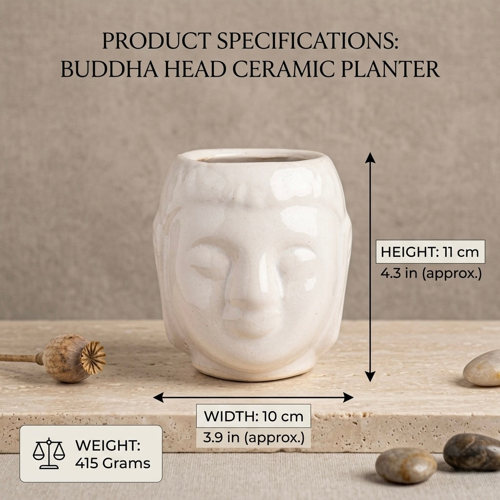White Buddha Face Ceramic Planter Pot – Artistic Modern Indoor Plant Pot with Drainage Hole