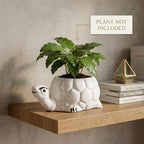 White Turtle Ceramic Planter Pot – Cute Animal Indoor Plant Pot with Drainage Hole