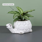 White Turtle Ceramic Planter Pot – Cute Animal Indoor Plant Pot with Drainage Hole