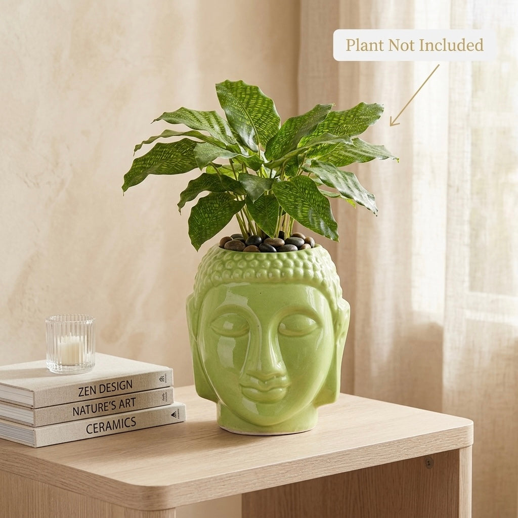 Buddha Face Ceramic Planter Pot – Large Decorative Indoor Plant Pot with Drainage Hole