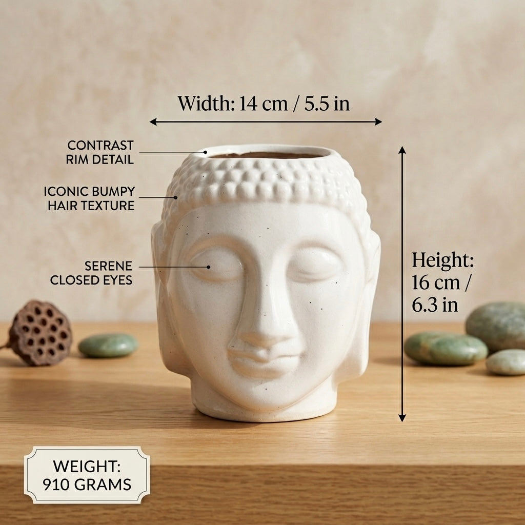 Buddha Face Ceramic Planter Pot – Large Decorative Indoor Plant Pot with Drainage Hole