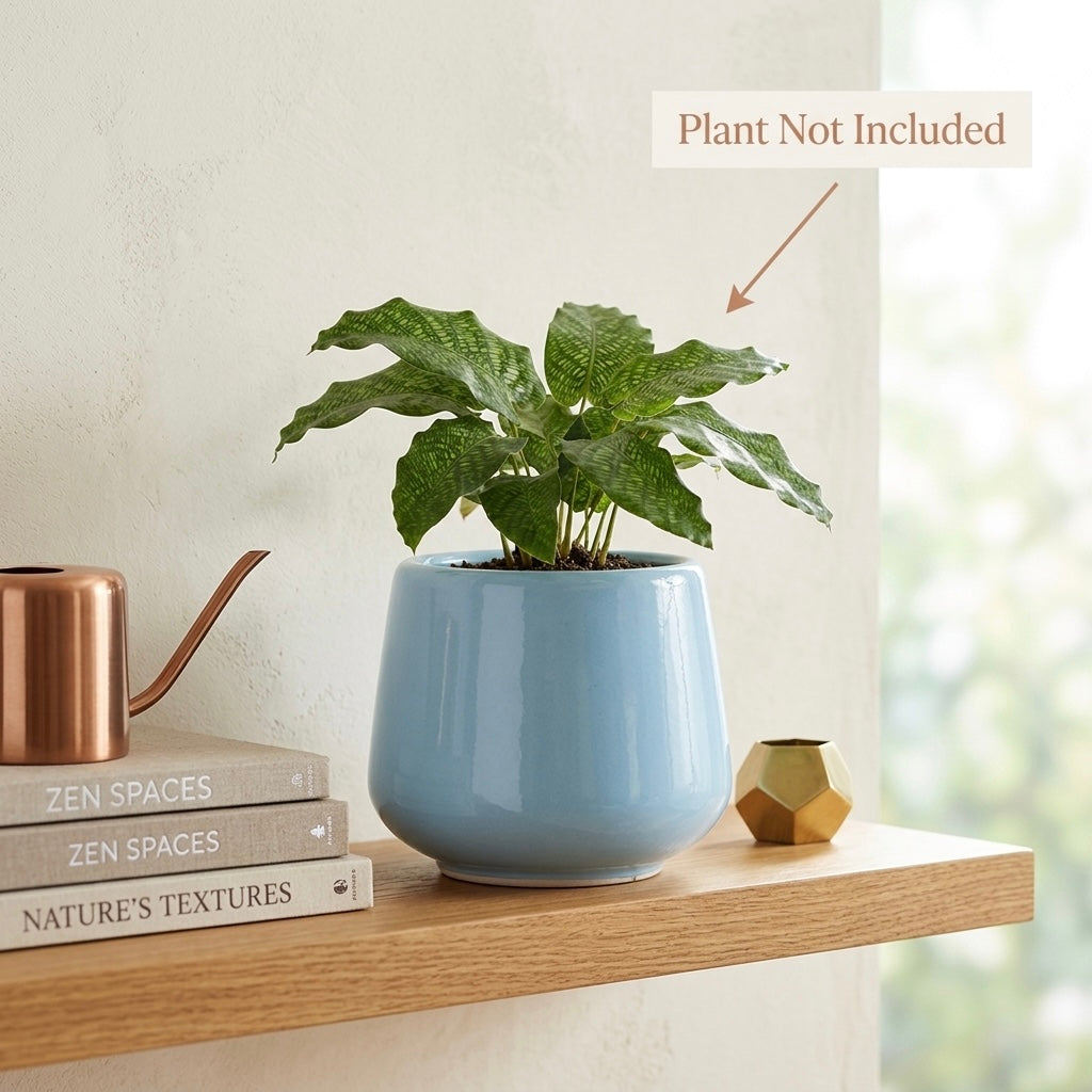 Glossy Round Ceramic Planter Pot – Modern Indoor Plant Pot with Drainage Hole