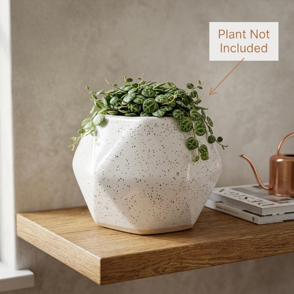 White Speckled Ceramic Planter Pot 13cm – Modern Minimal Indoor Plant Holder