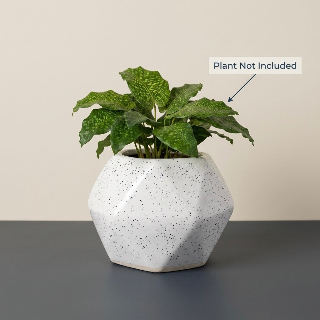 White Speckled Ceramic Planter Pot 13cm – Modern Minimal Indoor Plant Holder