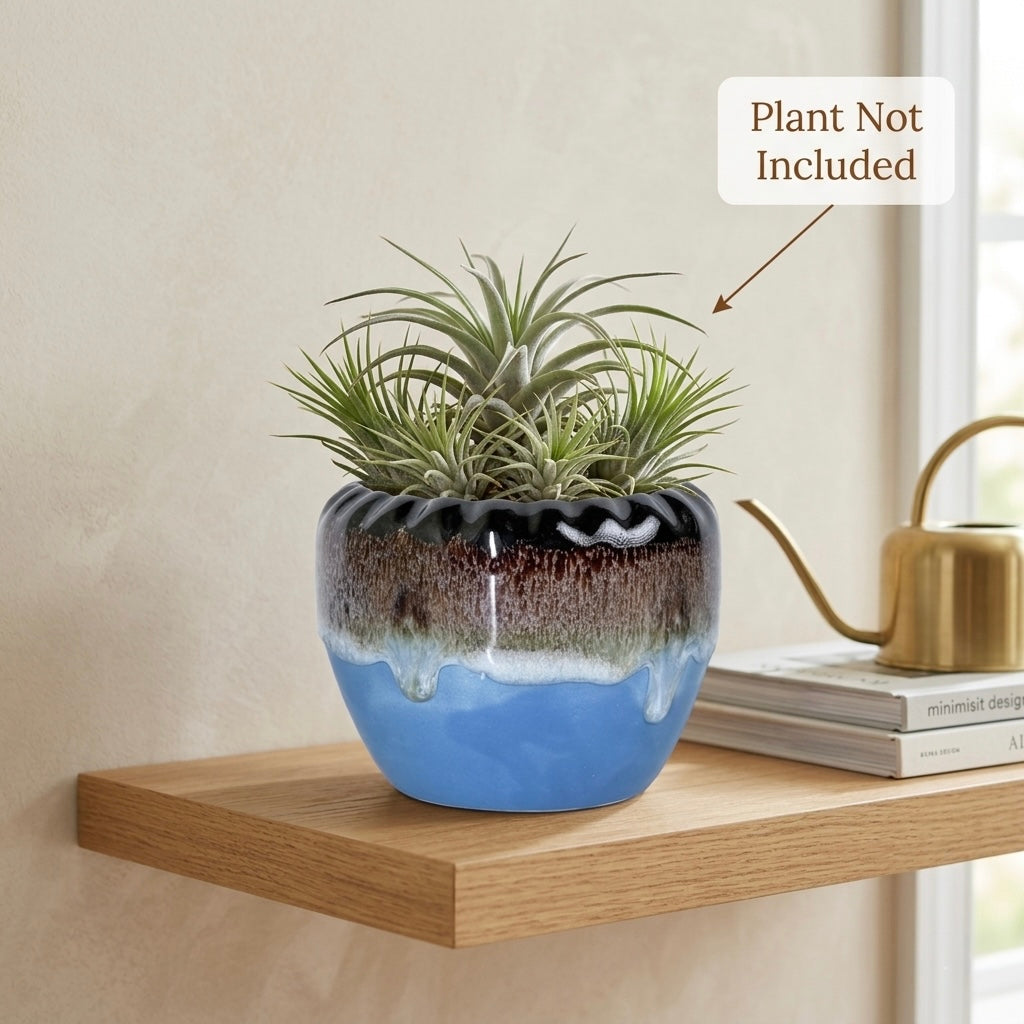 Drip Glaze Ceramic Planter Pot 11cm – Artistic Indoor Decorative Plant Holder