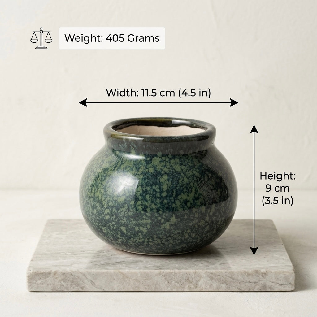 Green Textured Ceramic Planter Pot 11.5cm – Elegant Indoor Decorative Plant Holder