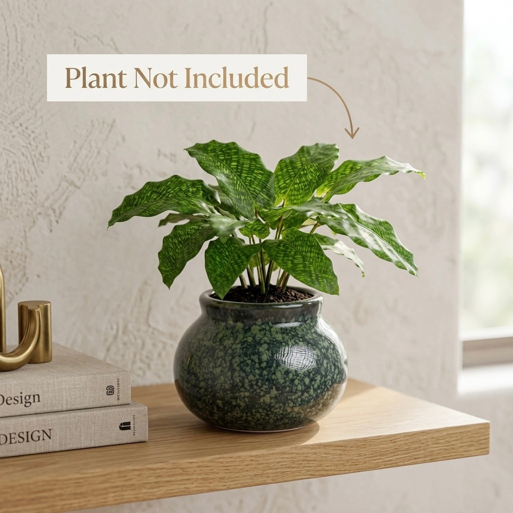 Green Textured Ceramic Planter Pot 11.5cm – Elegant Indoor Decorative Plant Holder
