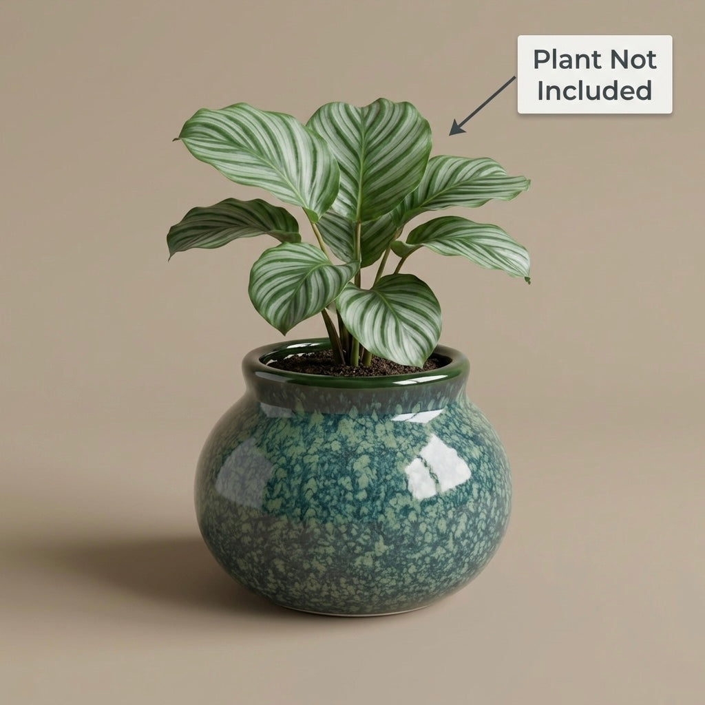 Green Textured Ceramic Planter Pot 11.5cm – Elegant Indoor Decorative Plant Holder