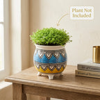 Boho Pattern Ceramic Planter Pot 11cm – Artistic Indoor Plant Holder with Tripod Base