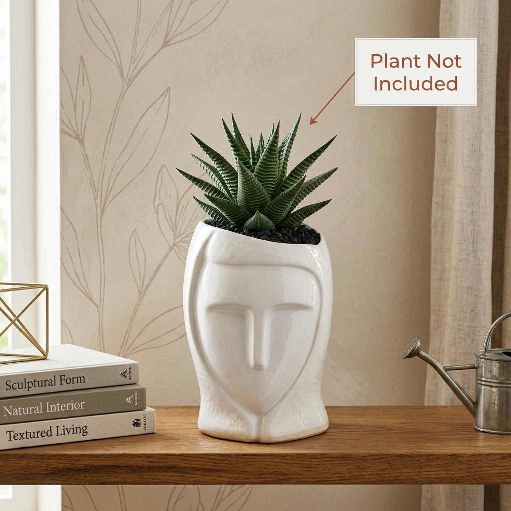 Modern Face Ceramic Planter 19.5cm – Tall Artistic Indoor Decorative Pot