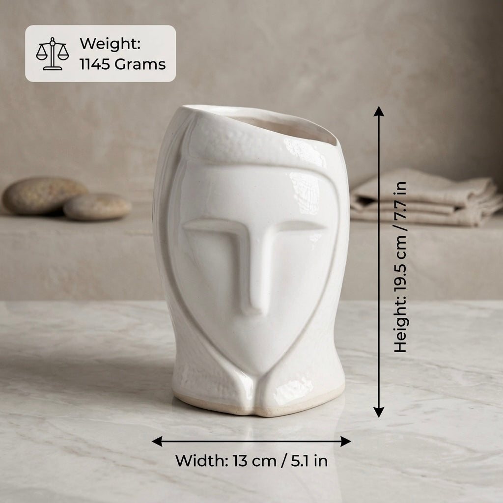 Modern Face Ceramic Planter 19.5cm – Tall Artistic Indoor Decorative Pot
