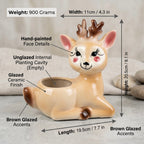 Cute Deer Ceramic Planter Pot 20.5cm – Decorative Indoor Animal Planter