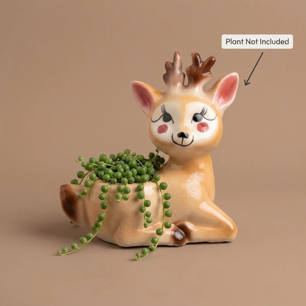 Cute Deer Ceramic Planter Pot 20.5cm – Decorative Indoor Animal Planter