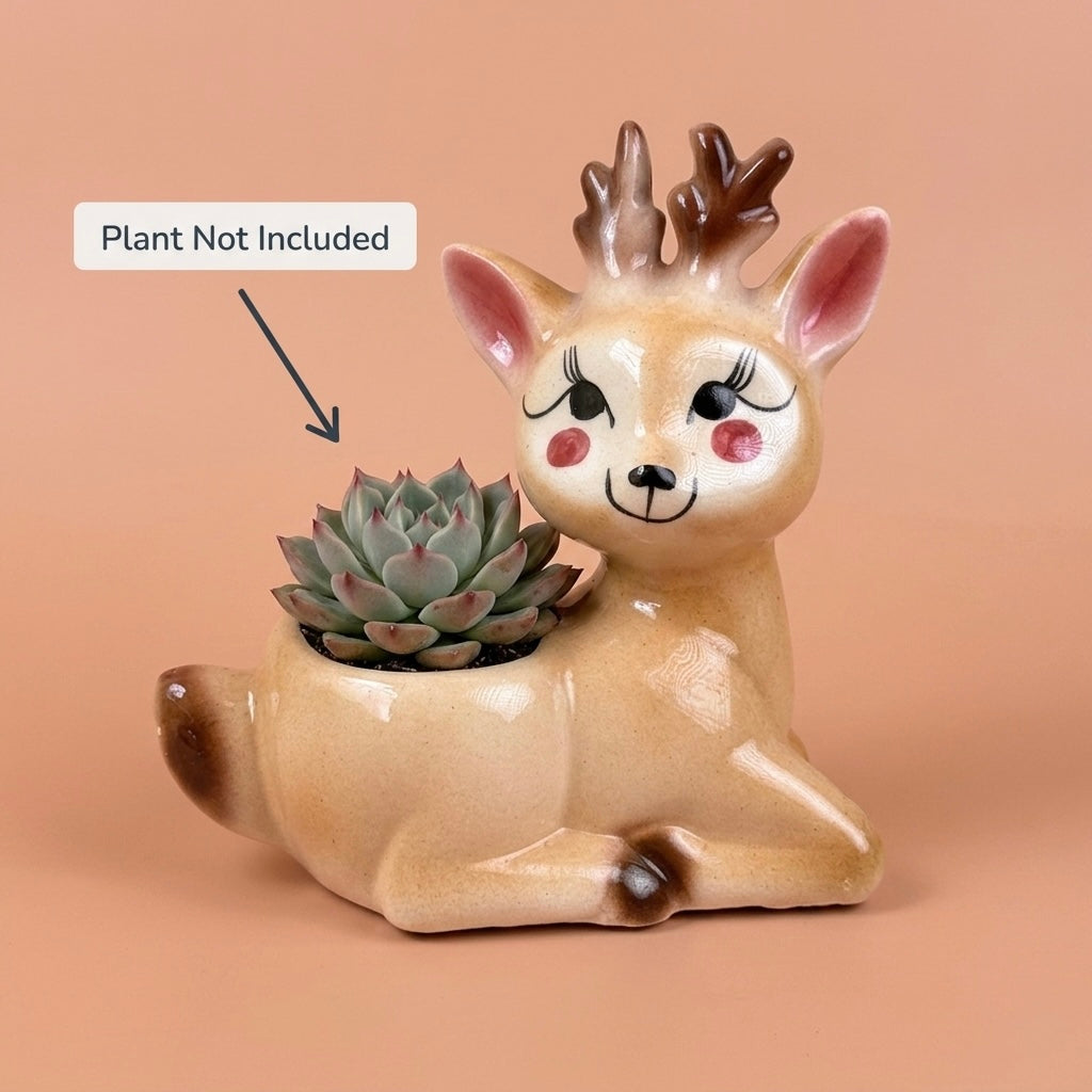 Cute Deer Ceramic Planter Pot 20.5cm – Decorative Indoor Animal Planter