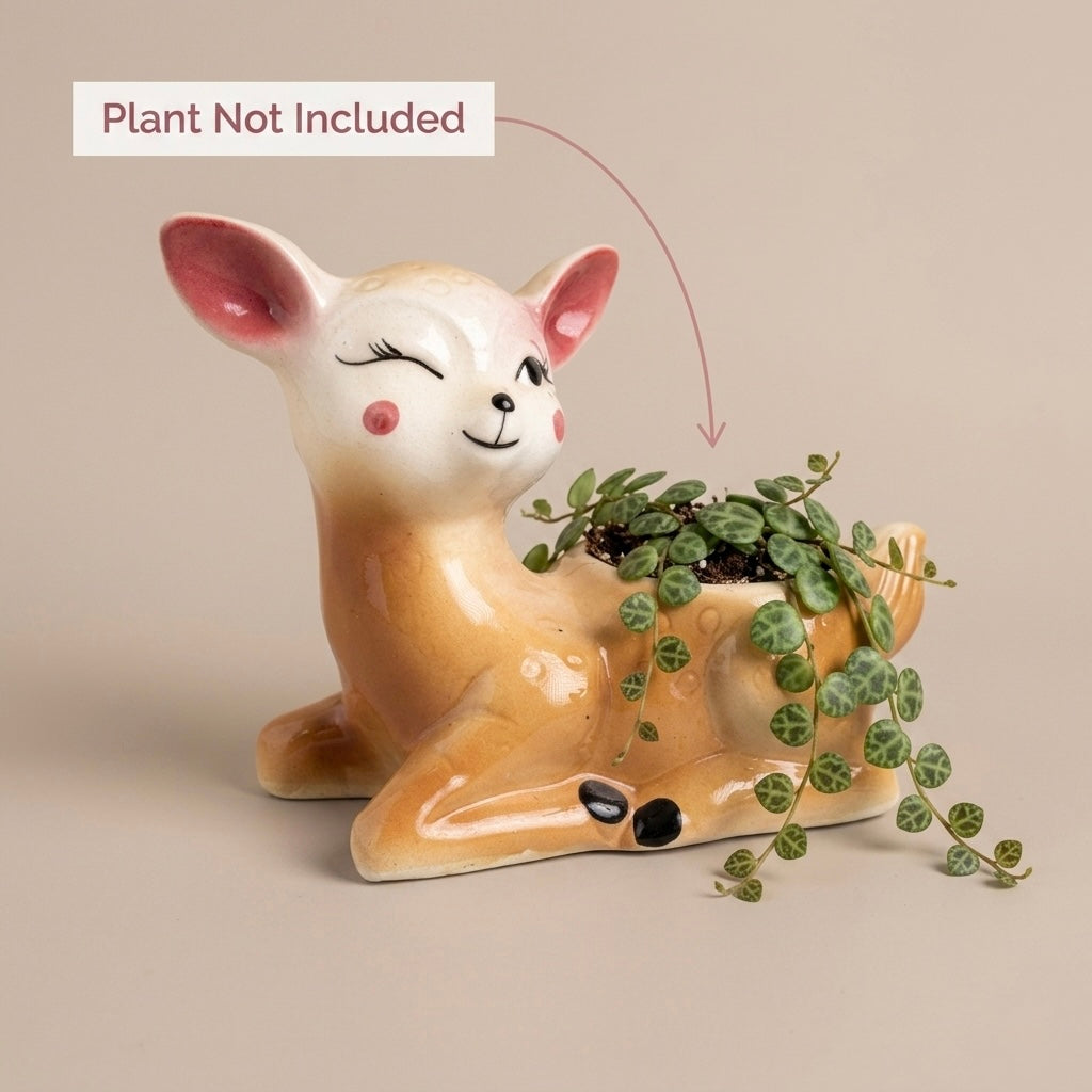 Winking Deer Ceramic Planter Pot 20.3cm – Cute Decorative Indoor Animal Planter