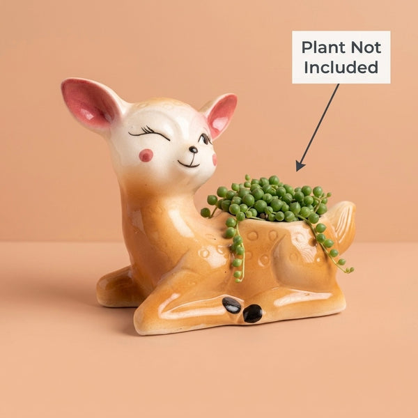 Winking Deer Ceramic Planter Pot 20.3cm – Cute Decorative Indoor Animal Planter