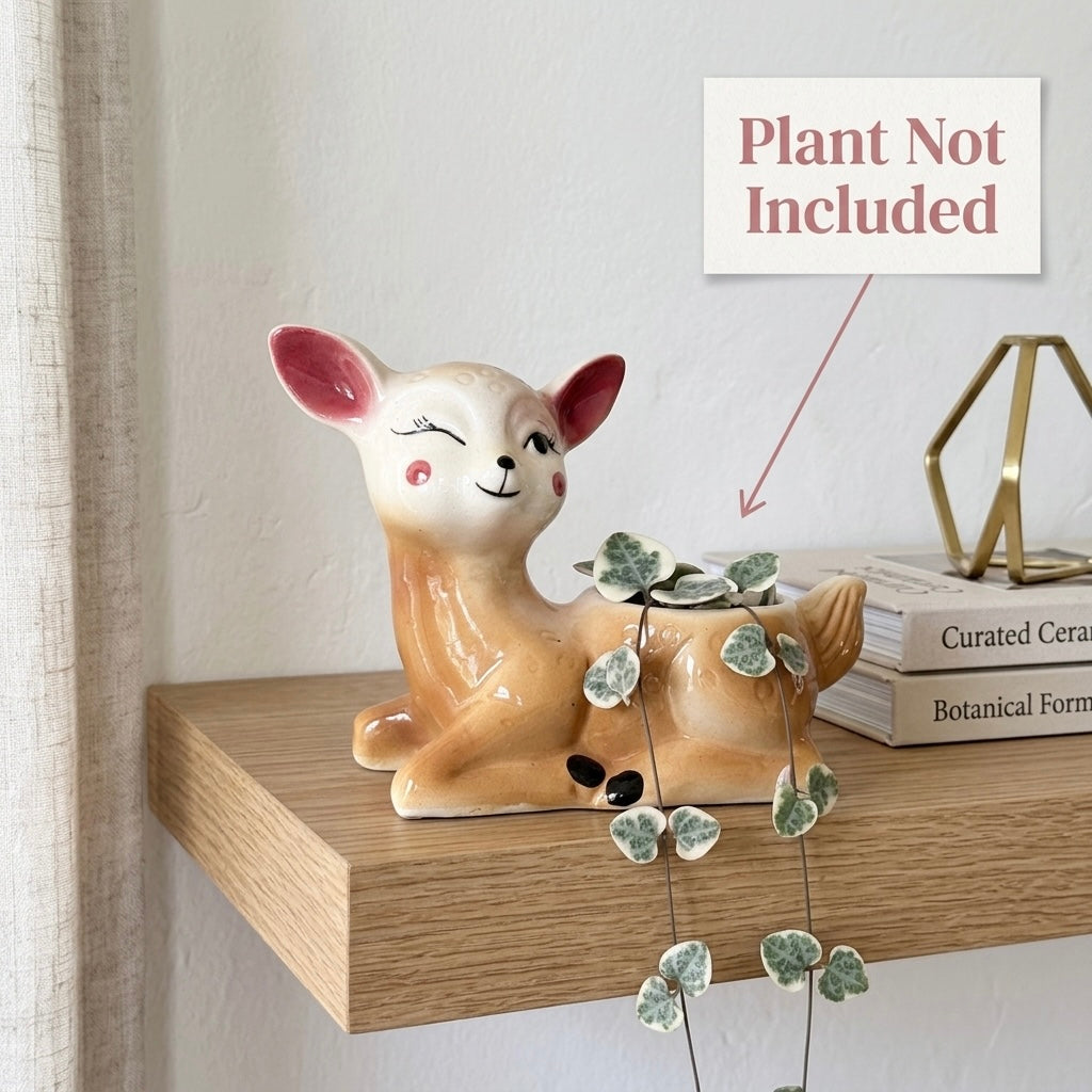 Winking Deer Ceramic Planter Pot 20.3cm – Cute Decorative Indoor Animal Planter