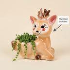 Cute Deer Ceramic Planter Pot 20.5cm – Decorative Indoor Animal Planter