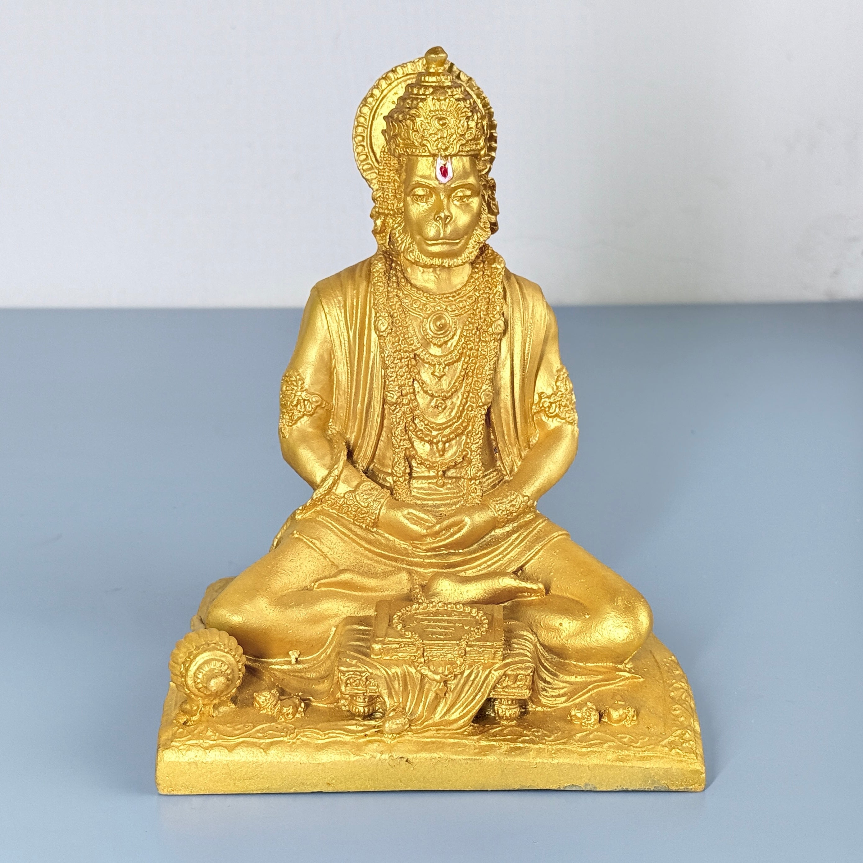 Lord Hanuman Gold Meditation Resin Idol – Large Premium Spiritual Temple Statue