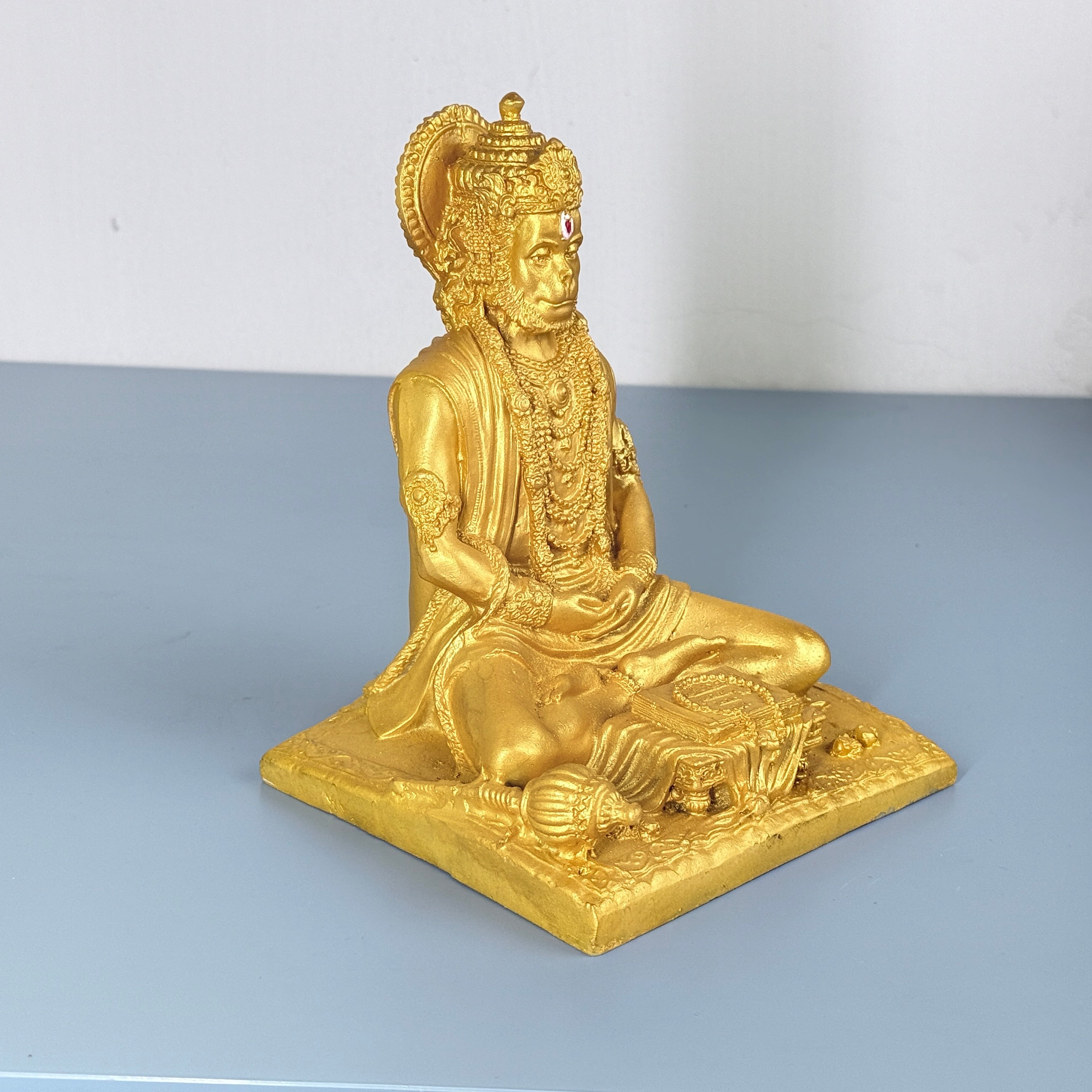 Lord Hanuman Gold Meditation Resin Idol – Large Premium Spiritual Temple Statue