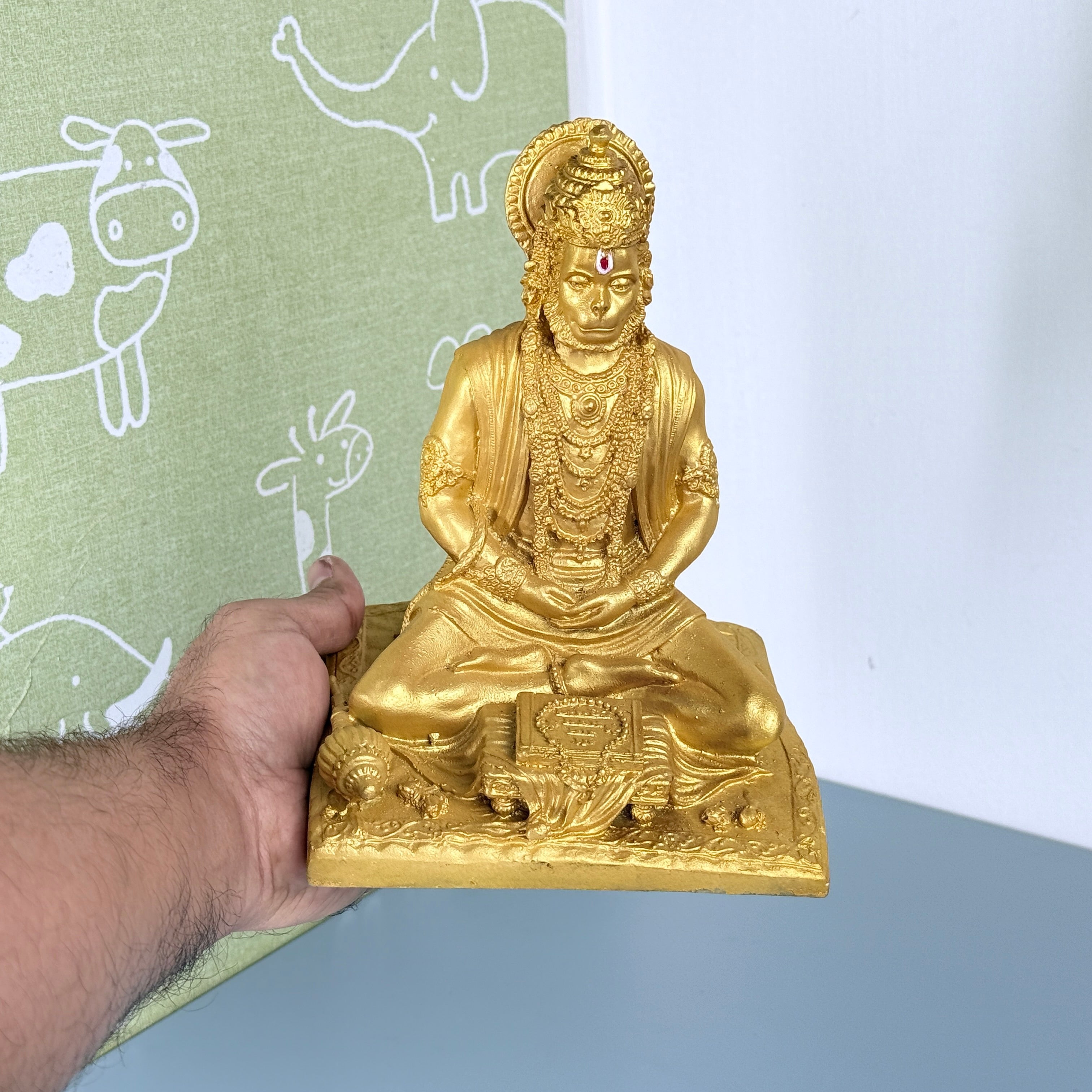 Lord Hanuman Gold Meditation Resin Idol – Large Premium Spiritual Temple Statue