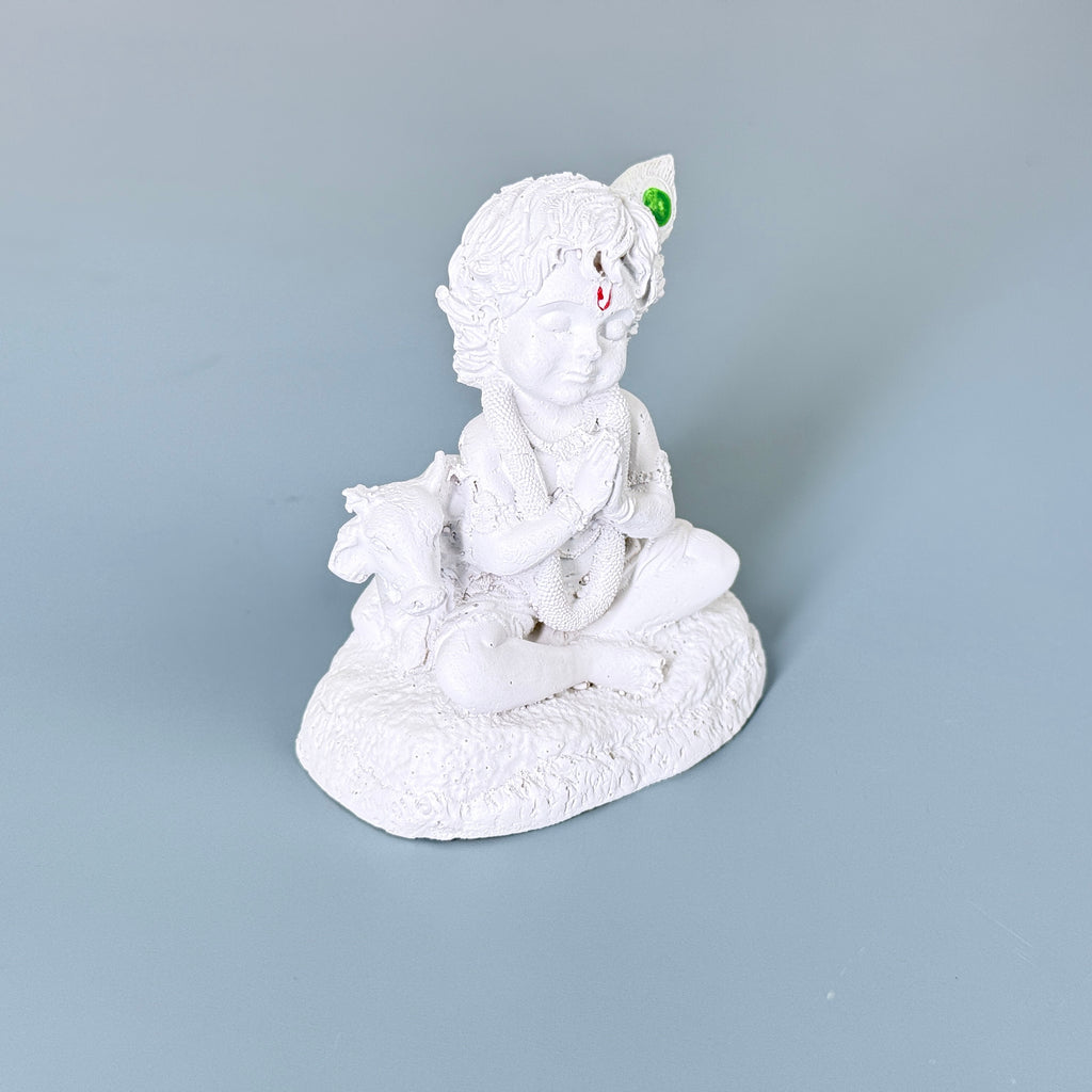 Bal Krishna Namaste Resin Idol (White & Gold) – Cute Baby Krishna Décor Statue