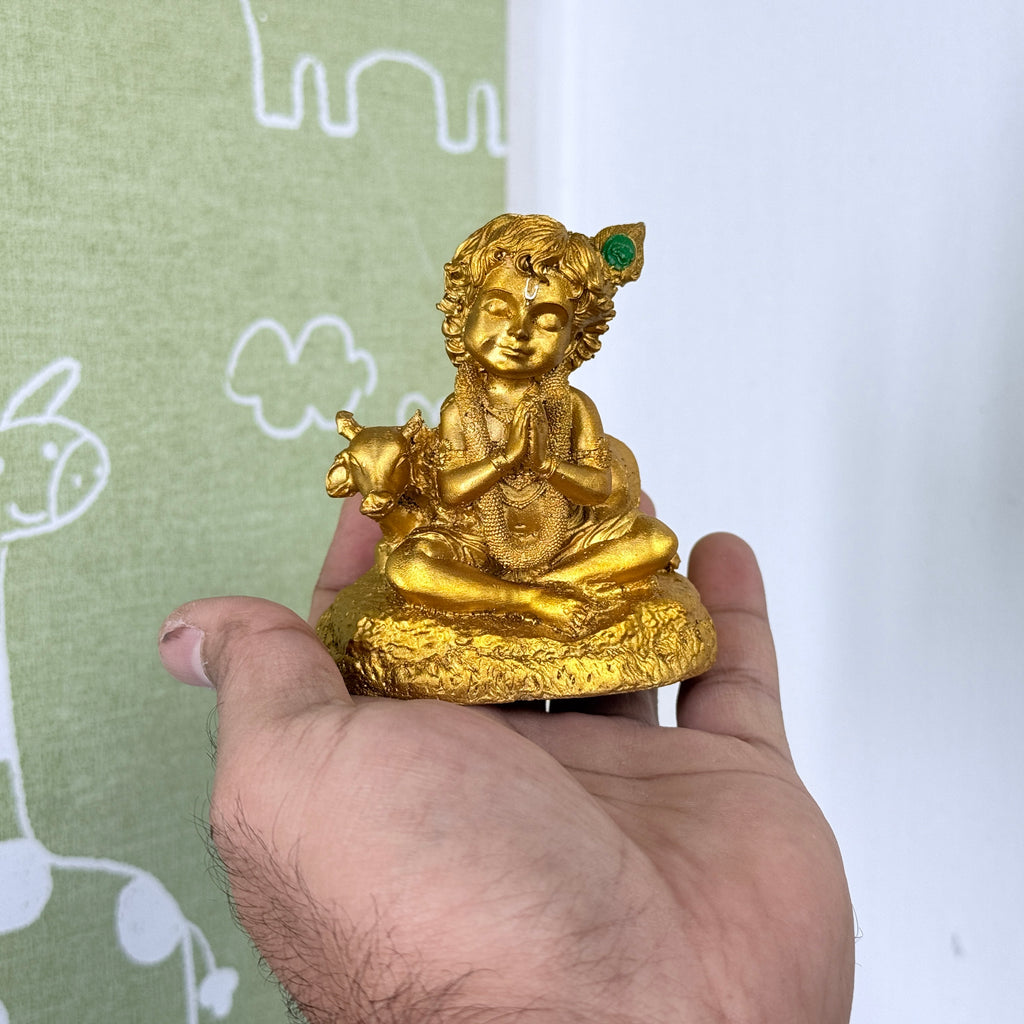 Bal Krishna Namaste Resin Idol (White & Gold) – Cute Baby Krishna Décor Statue