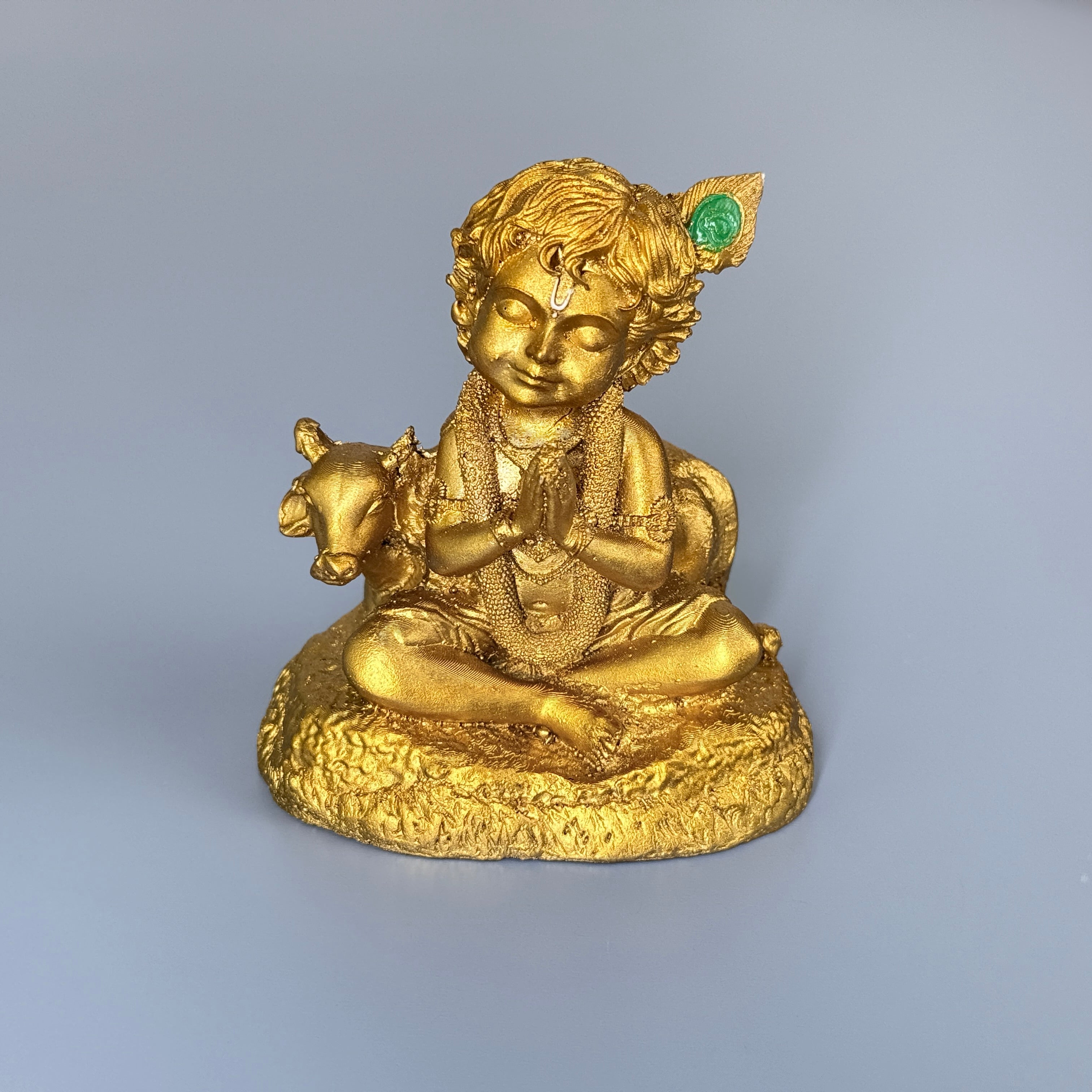 Bal Krishna Namaste Resin Idol (White & Gold) – Cute Baby Krishna Décor Statue