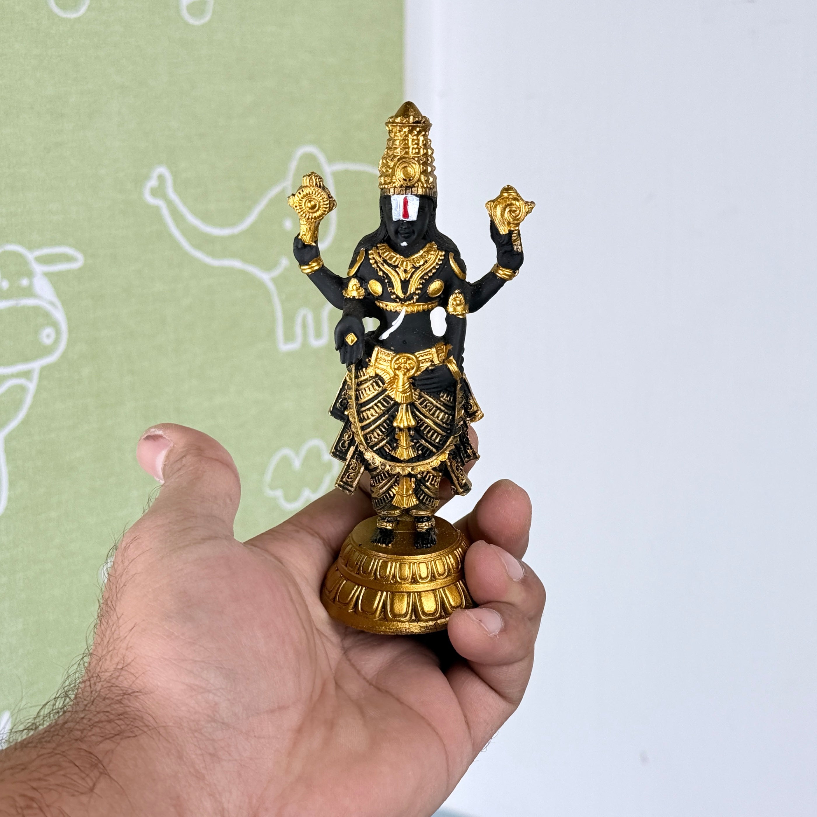 Lord Balaji Venkateswara Gold & Black Resin Idol – Compact Divine Temple Statue