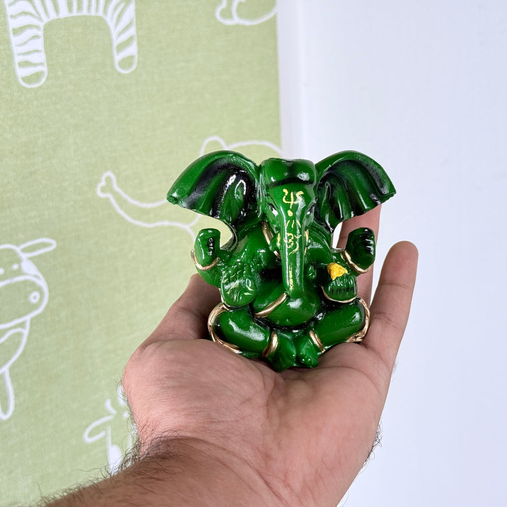 Green Lord Ganesha Resin Idol – Small Ganpati Statue for Home Temple & Décor