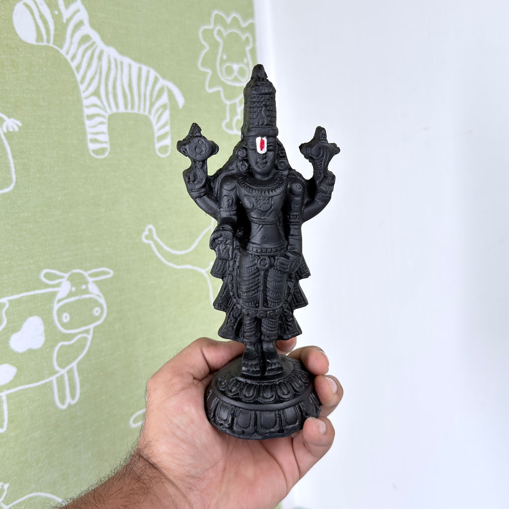 Lord Balaji Venkateswara Resin Idol – Black Finish Divine Home Temple Statue