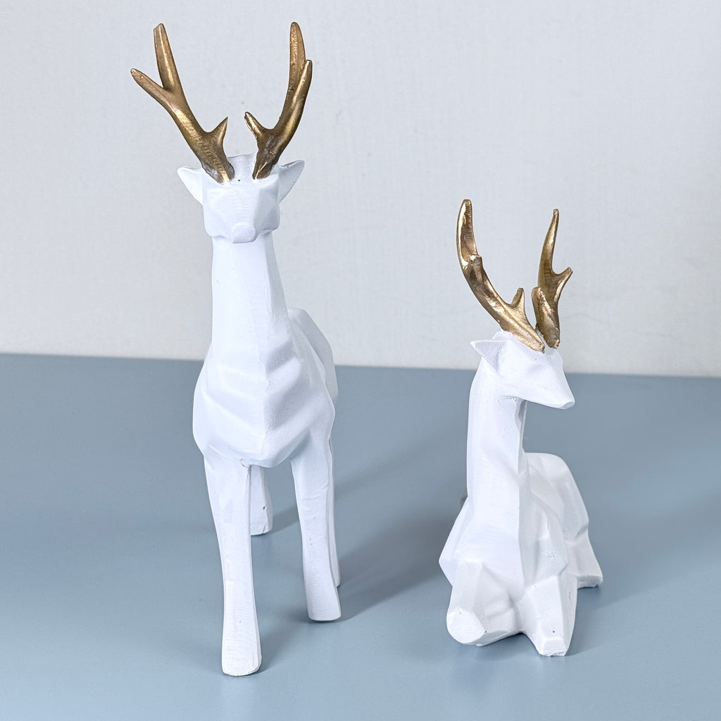 Modern White & Golden Deer Resin Showpiece Set for Home Decor