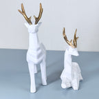 Modern White & Golden Deer Resin Showpiece Set for Home Decor