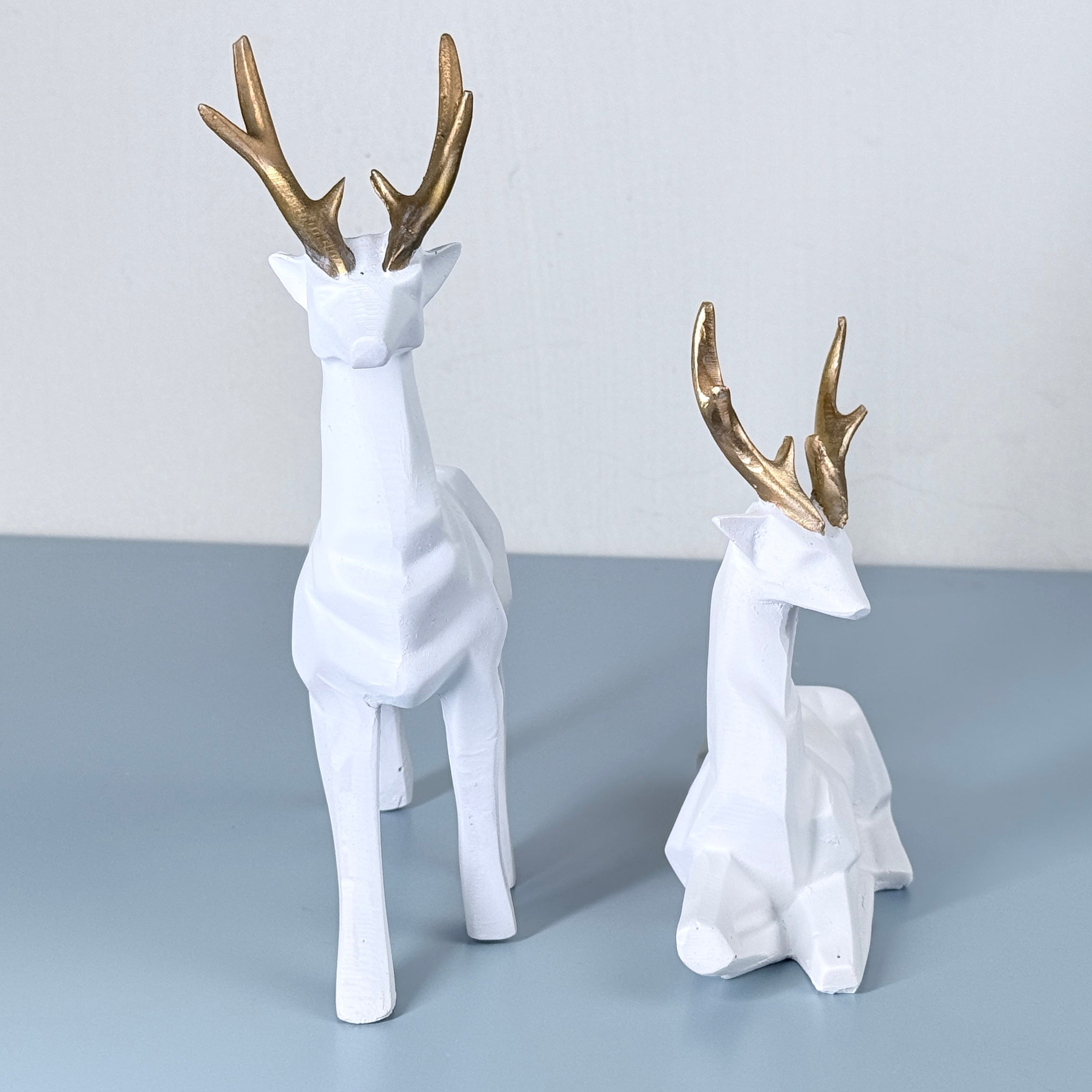 Modern White & Golden Deer Resin Showpiece Set for Home Decor